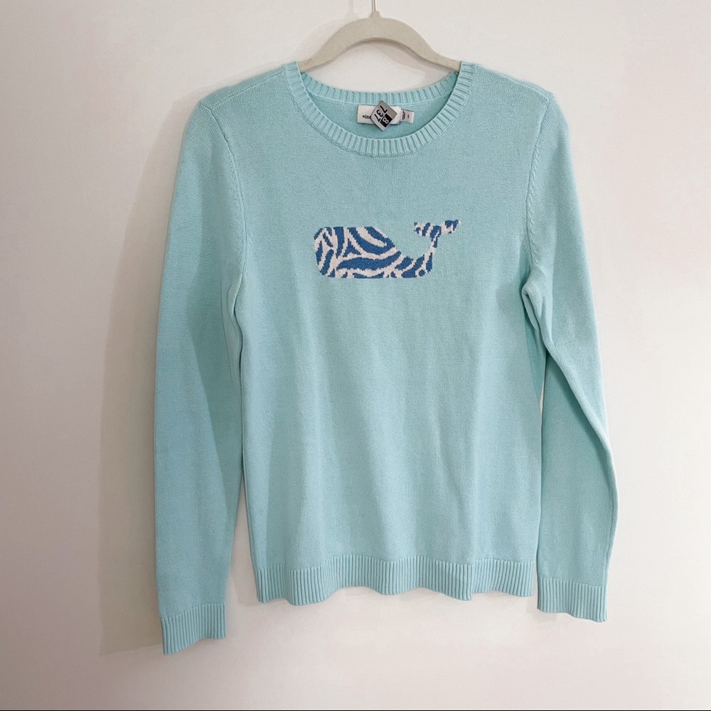 Vineyard Vines Zebra Whale Intarsia Sweater in Aqua